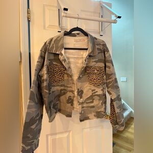 Camouflage Jacket with Leopard Print Pockets